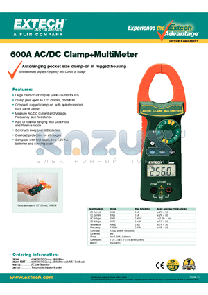 38394 datasheet - 600A AC/DC ClampMultiMeter