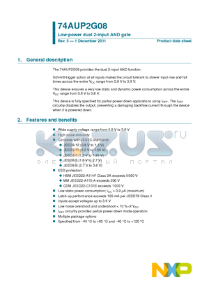 74AUP2G08_11 datasheet - Low-power dual 2-input AND gate