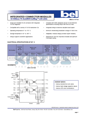 BM0810-1X1T-06 datasheet - INTEGRATED CONNECTOR MODULES 10/100Base-TX AutoMDIX belMag with LEDs