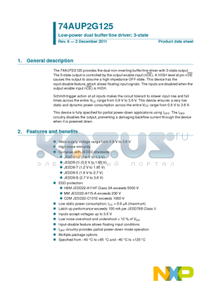 74AUP2G125 datasheet - Low-power dual buffer/line driver; 3-state