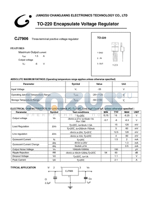 CJ7906 datasheet - Three-terminal positive voltage regulator