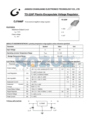 CJ7906F datasheet - Three-terminal negative voltage regulator