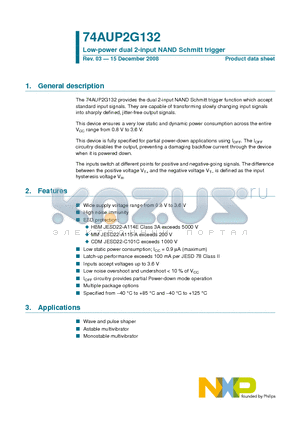 74AUP2G132DC datasheet - Low-power dual 2-input NAND Schmitt trigger