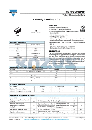 10BQ015PBF_10 datasheet - Schottky Rectifier, 1.0 A