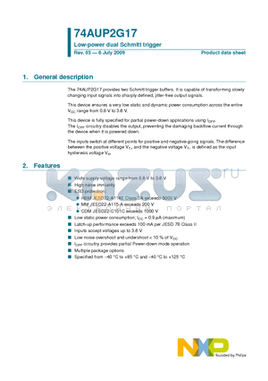 74AUP2G17 datasheet - Low-power dual Schmitt trigger