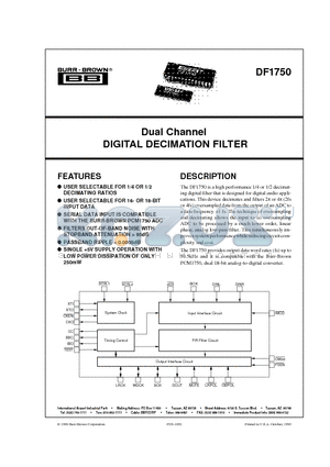 DF1750 datasheet - Dual Channel DIGITAL DECIMATION FILTER