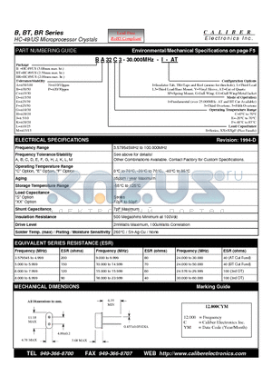 BM32F5 datasheet - HC-49/US Microprocessor Crystals