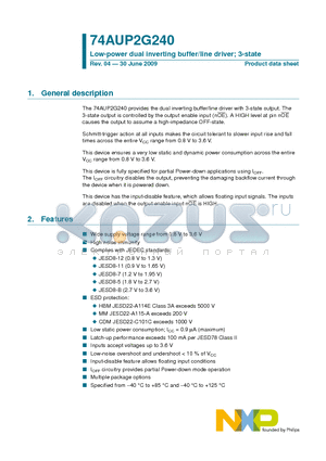 74AUP2G240 datasheet - Low-power dual inverting buffer/line driver; 3-state