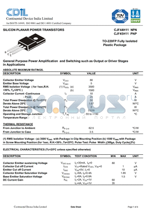 CJF44H11 datasheet - SILICON PLANAR POWER TRANSISTORS