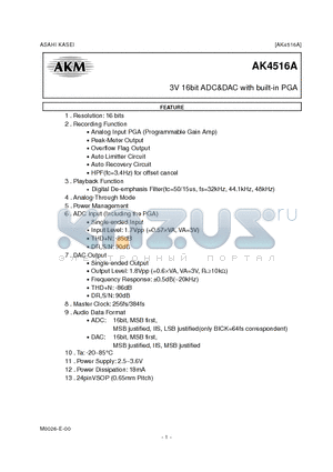 AK4516AVF datasheet - 3V 16BIT ADC&DAC WITH BUILT-IN PGA