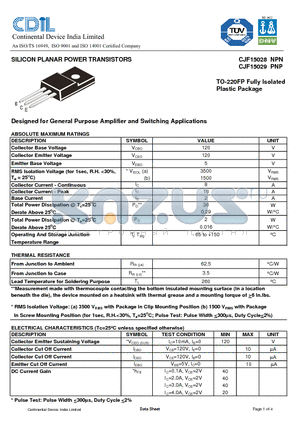 CJF15028 datasheet - SILICON PLANAR POWER TRANSISTORS