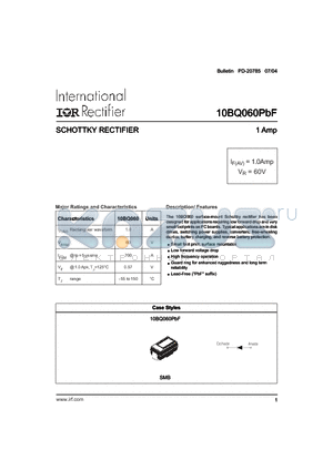 10BQ060TRPBF datasheet - SCHOTTKY RECTIFIER