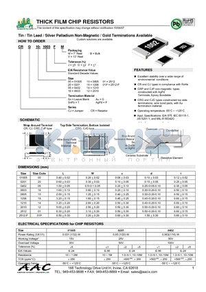 CJG00-1003FB datasheet - THICK FILM CHIP RESISTORS