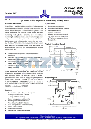 ASM692A datasheet - UP Power Supply Supervisor With Battery Backup Switch