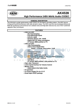 AK4528_12 datasheet - High Performance 24Bit 96kHz Audio CODEC