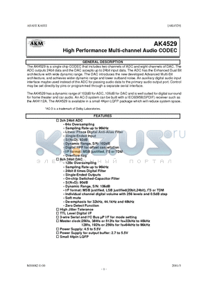 AK4529 datasheet - High Performance Multi-channel Audio CODEC