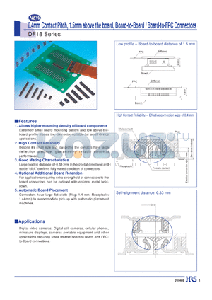 DF18B-40DP-0.4V datasheet - 0.4mm Contact Pitch, 1.5mm above the board, Board-to-Board / Board-to-FPC Connectors
