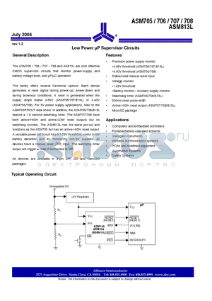 ASM705 datasheet - Low Power UP Supervisor Circuits