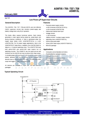 ASM705CPA datasheet - Low Power uP Supervisor Circuits