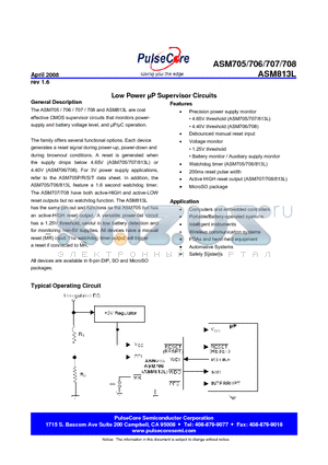 ASM705CPA datasheet - Low Power lP Supervisor Circuits