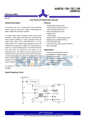 ASM705CPA-T datasheet - Low Power uP Supervisor Circuits