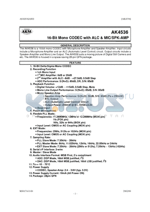 AK4536VN datasheet - 16-Bit Mono CODEC with ALC & MIC/SPK-AMP