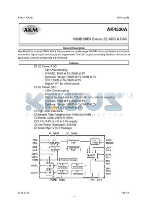 AK4520A-VF datasheet - 100dB 20Bit Stereo  ADC & DAC