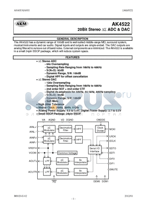 AK4522 datasheet - 20Bit Stereo DS ADC & DAC