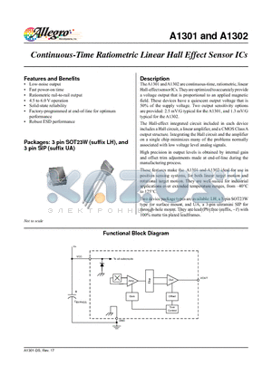 A1301KUA-T datasheet - Continuous-Time Ratiometric Linear Hall Effect Sensors