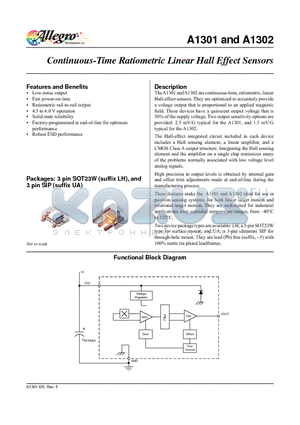 A1301KUA-T datasheet - Continuous-Time Ratiometric Linear Hall Effect Sensors