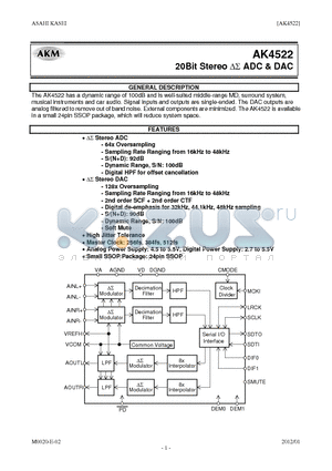 AK4522_12 datasheet - 20Bit Stereo DS ADC & DAC