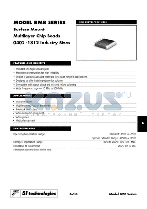 BMB0402A-600 datasheet - Surface Mount Multilayer Chip Beads 0402 -1812 Industry Sizes
