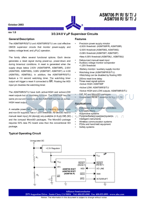 ASM706 datasheet - 3/3.3/4.0 V uP Supervisor Circuits