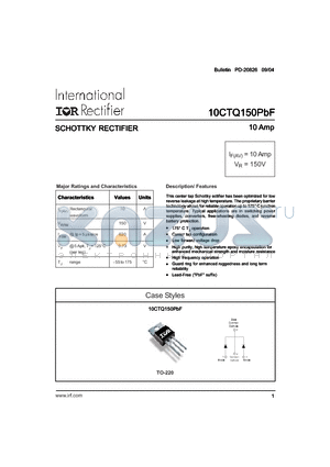 10CTQ150 datasheet - SCHOTTKY RECTIFIER 10 Amp