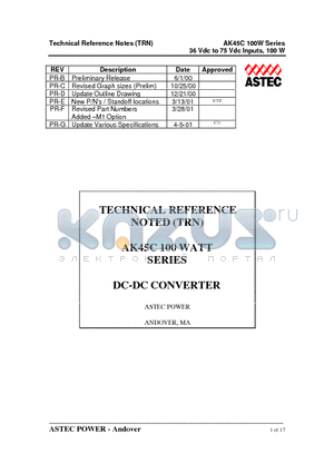 AK45C048HS002N datasheet - 36 Vdc to 75 Vdc Inputs, 100 W