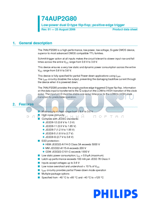 74AUP2G80GT datasheet - Low-power dual D-type flip-flop; positive-edge trigger