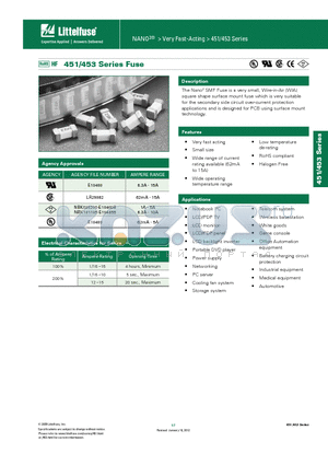 0154007DR datasheet - The Nano2 SMF Fuse is a very small, Wire-in-Air (WIA) square shape surface mount fuse which is very suitable...