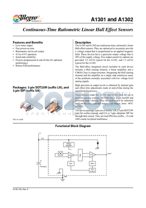 A1302 datasheet - Continuous-Time Ratiometric Linear Hall Effect Sensors