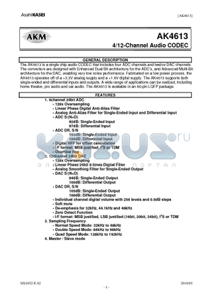 AK4613 datasheet - 4/12-Channel Audio CODEC