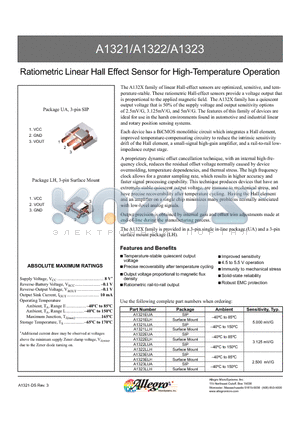 A1323 datasheet - Ratiometric Linear Hall Effect Sensor for High-Temperature Operation