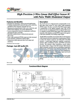 A1354 datasheet - High Precision 2-Wire Linear Hall Effect Sensor IC with Pulse Width Modulated Output