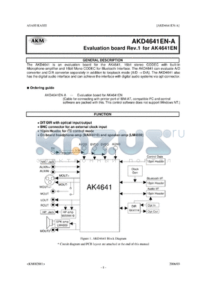 AK4641EN datasheet - 16bit stereo CODEC with built-in Microphone-amplifier and 16bit Mono CODEC for Bluetooth Interface.