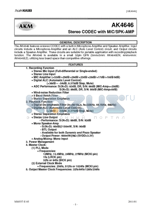 AK4646EZ datasheet - Stereo CODEC with MIC/SPK-AMP