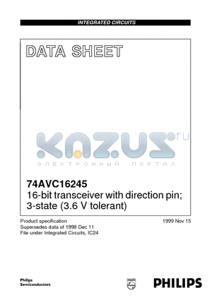 74AVC16245DGG datasheet - 16-bit transceiver with direction pin; 3-state 3.6 V tolerant