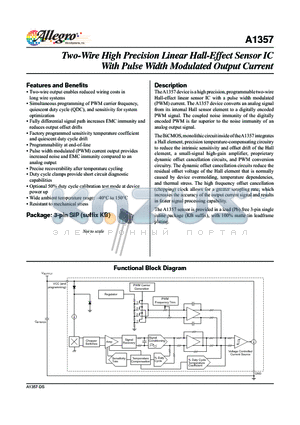 A1357 datasheet - Two-Wire High Precision Linear Hall-Effect Sensor IC