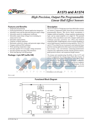 A1373 datasheet - High Precision, Output Pin Programmable Linear Hall Effect Sensors