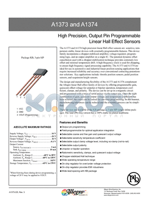 A1373EKB-T datasheet - HIgh Precision, Output Pin Programmable Linear Hall Effect Sensors