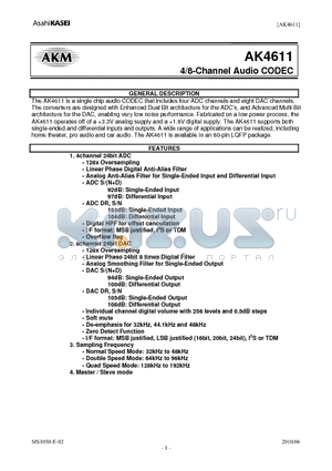 AK4611 datasheet - 4/8-Channel Audio CODEC