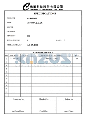 10D102K datasheet - VARISTOR