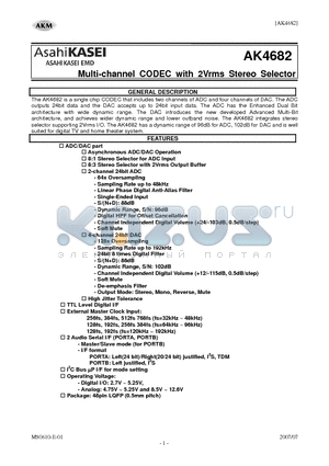 AK4682 datasheet - Multi-channel CODEC with 2Vrms Stereo Selector